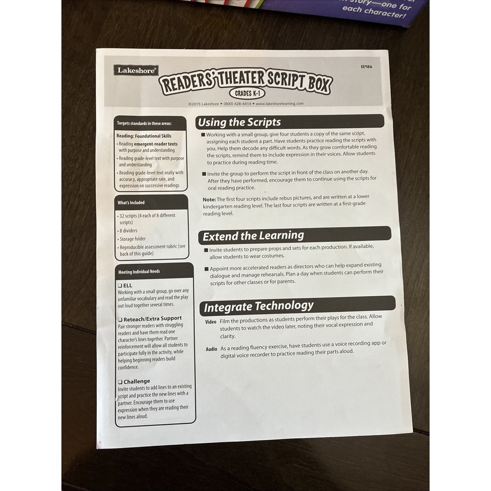 LakeShore Readers' Theater Script Box Grades K-1st Homeschool Teaching Open Box - Picture 4 of 10